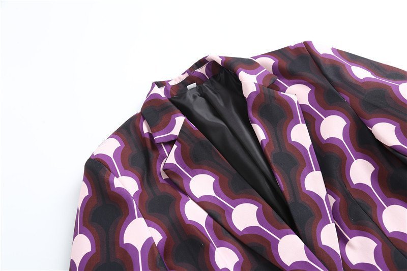 Lapel Long Sleeve Printed One Button Blazer Pants Suit Women - Image 3