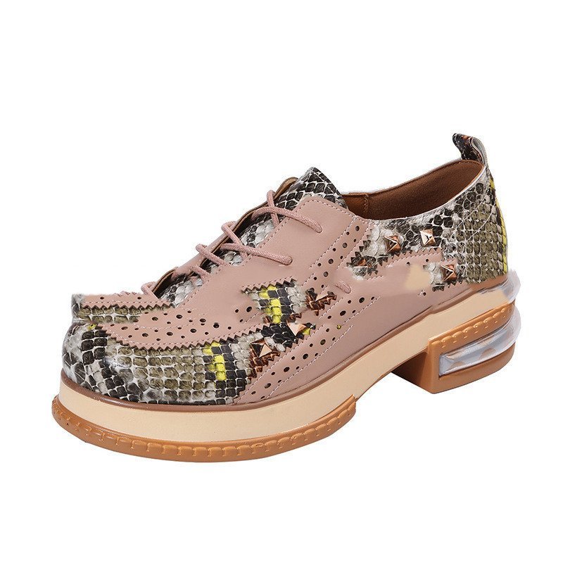 Comfortable Low-heeled Color-blocking Front Lace-up Retro Round Toe Casual Shoes - Image 2