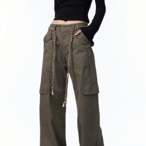 Lace-up Cargo Slacks Women Loose Bf American
