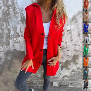 casual hooded single breasted cardigan women