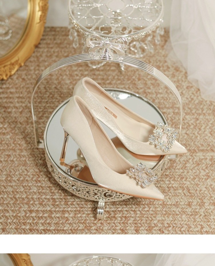 Wedding Dress Two-way Wear Pointed-toe Stiletto Bride Shallow Mouth Pumps Women High Heels - Image 5