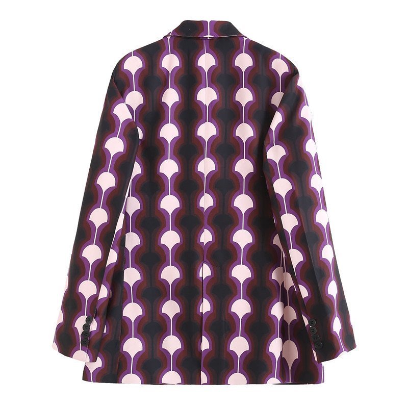 Lapel Long Sleeve Printed One Button Blazer Pants Suit Women - Image 4