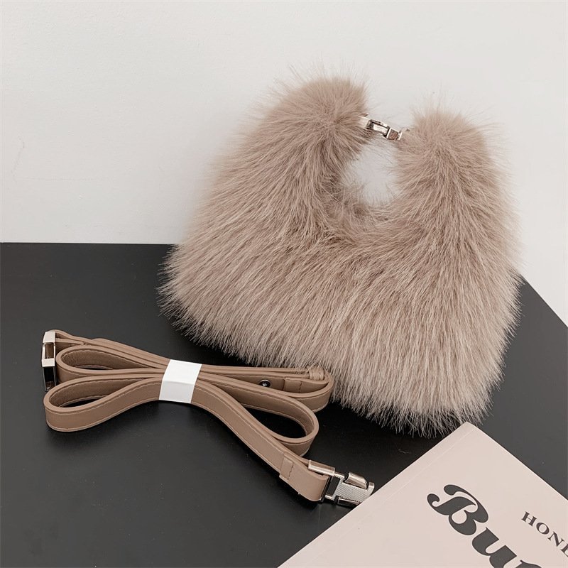 Autumn And Winter New Imitation Fox Fur Hand Holding Dinner Bag - Image 9