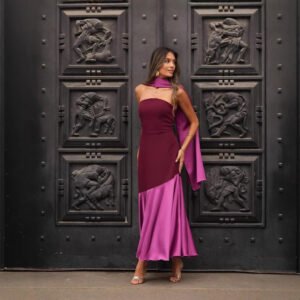 Women's Color Matching Off-shoulder Skinny Hip Skirt