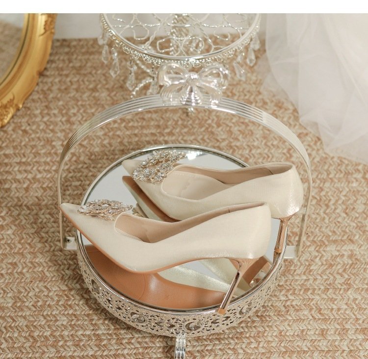 Wedding Dress Two-way Wear Pointed-toe Stiletto Bride Shallow Mouth Pumps Women High Heels - Image 9