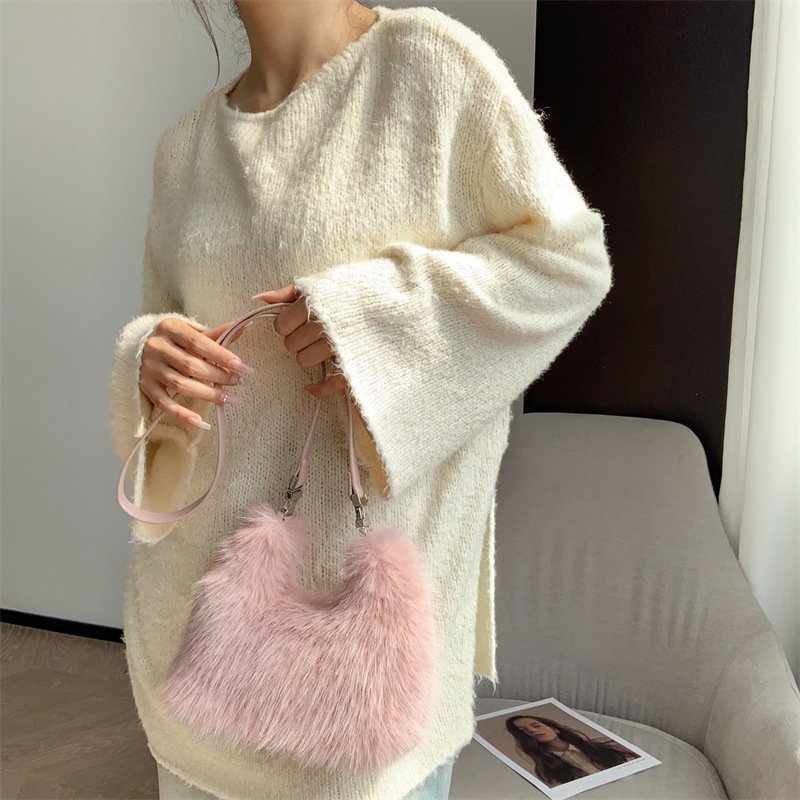 Autumn And Winter New Imitation Fox Fur Hand Holding Dinner Bag - Image 4