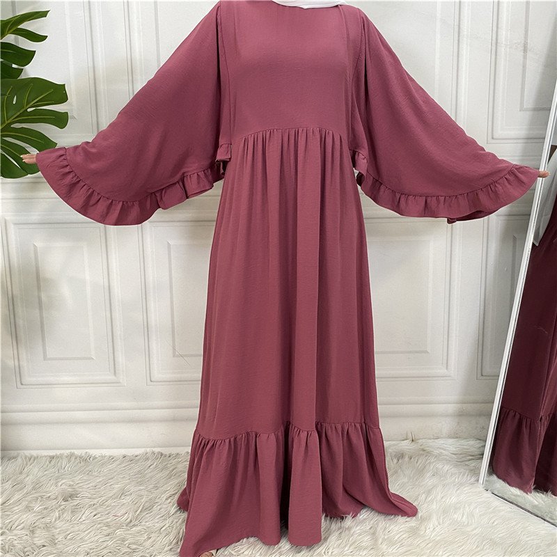 Fashionable Women's Solid Color Patchwork Muslim Dress - Image 2