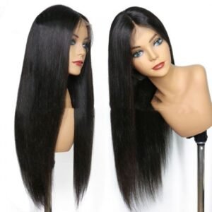 Ladies Mid-Length Straight Hair Black Synthetic Front Lace Wig