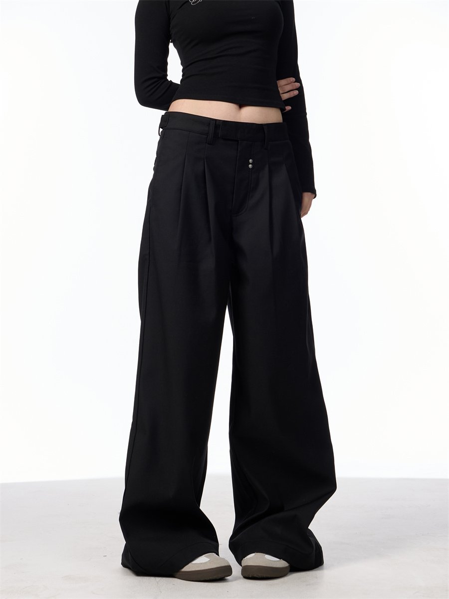 Simple Loose Double Pleated Rivet Draping Casual Suit Pants - Image 2