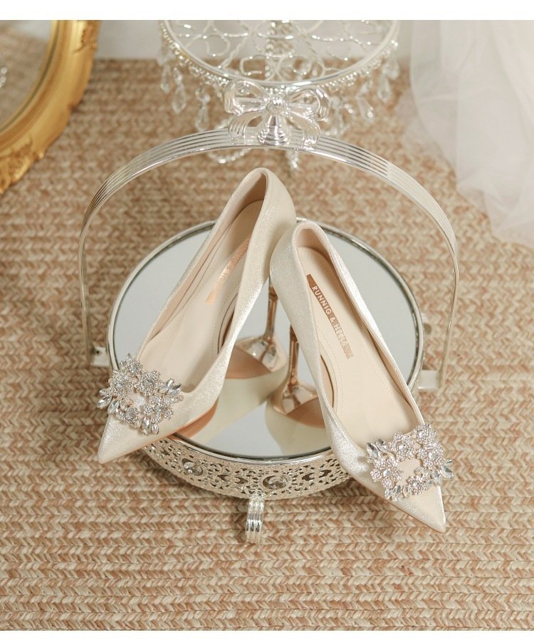Wedding Dress Two-way Wear Pointed-toe Stiletto Bride Shallow Mouth Pumps Women High Heels - Image 10