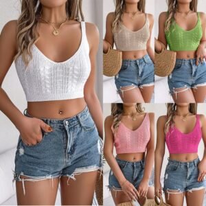 V-neck Twist Midriff-baring Top – Holiday Women’s Crop Top