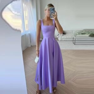 Fashion Retro Waist-controlled Square Collar Large Swing Dress