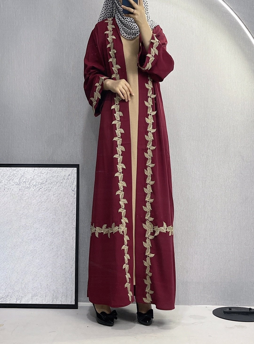 Women's Long Dress Dubai Embroidered Lace Cardigan Robe - Image 5