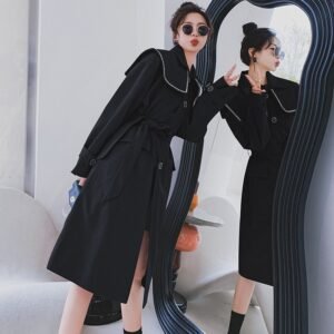 Black Navy Collar Trench Women's Mid-length Spring This Year's Popular High-end Chic Coat