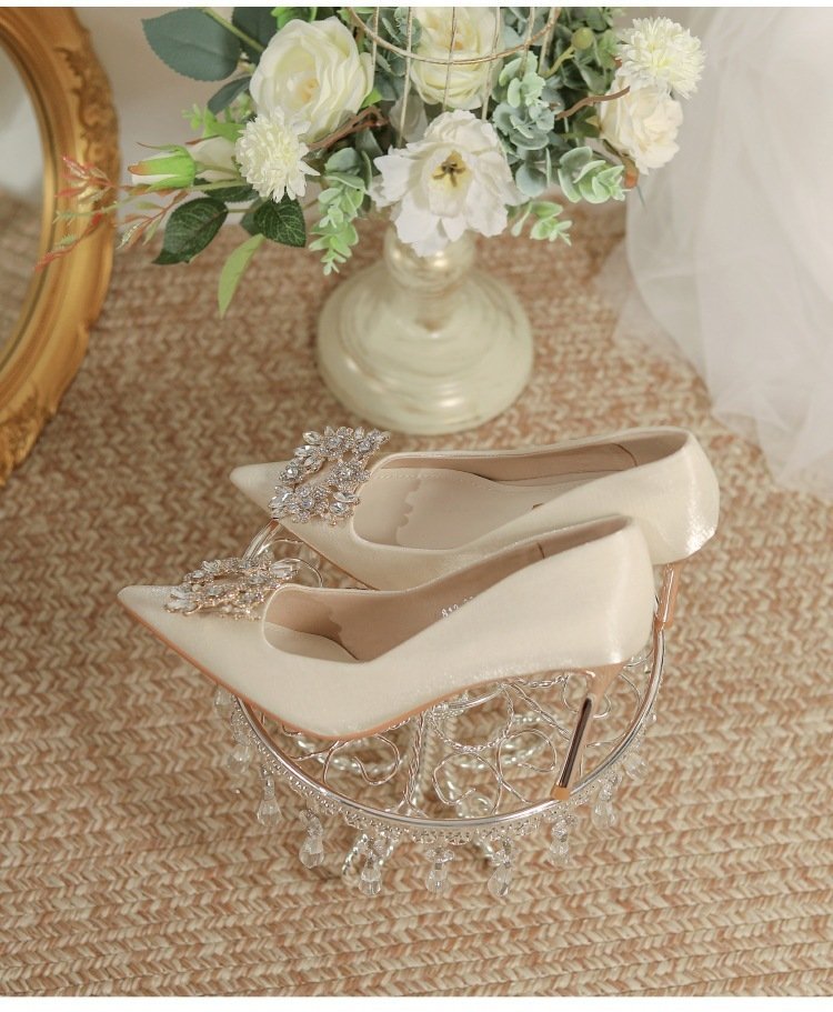 Wedding Dress Two-way Wear Pointed-toe Stiletto Bride Shallow Mouth Pumps Women High Heels - Image 7