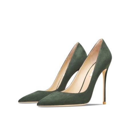 Women's Leather Dark Green Suede High Heels - Image 3