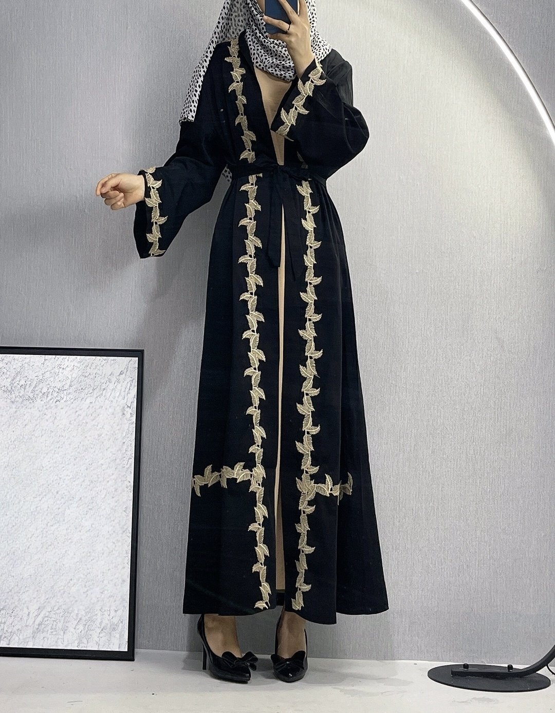 Women's Long Dress Dubai Embroidered Lace Cardigan Robe - Image 4