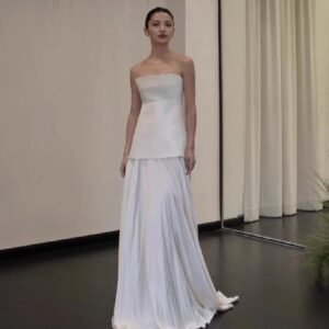 Elegant White Satin Tube Top Gown – Women’s Morning Dress