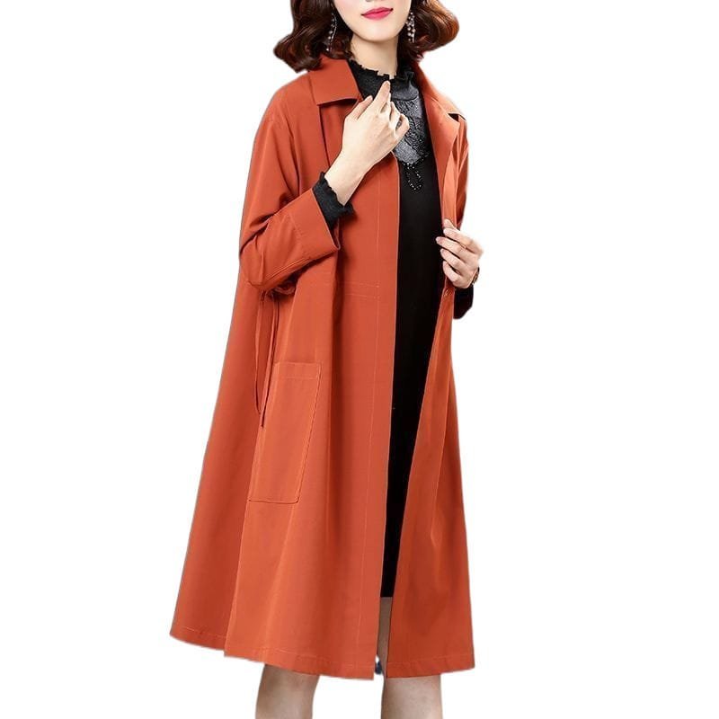 Temperament Western Style Mid-length Below The Knee Plus Size Loose Trench Coat Women - Image 5