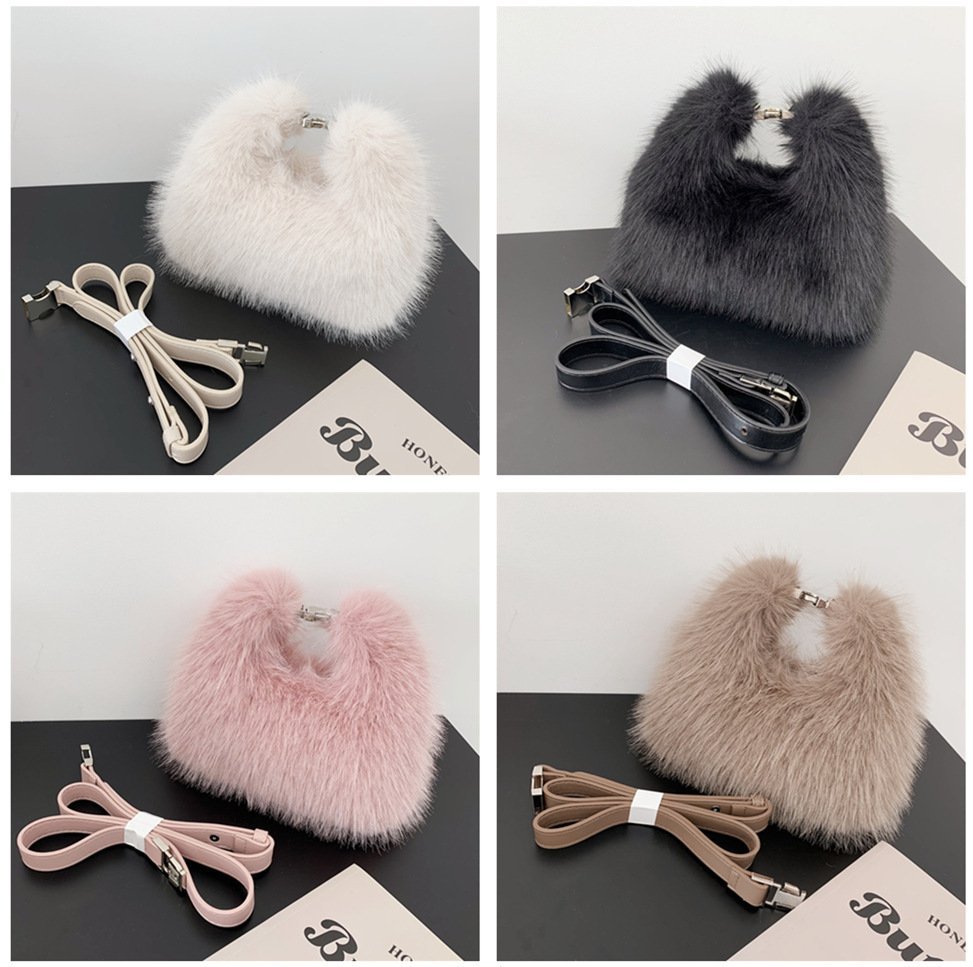 Autumn And Winter New Imitation Fox Fur Hand Holding Dinner Bag - Image 2
