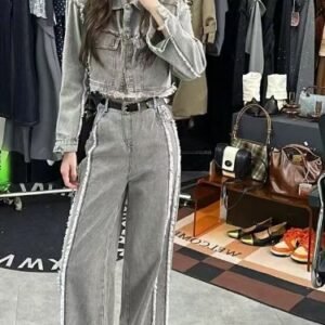 Women's Retro Hemp Rope Tassel Loose Jeans – Vintage Wide Leg Denim