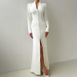 Elegant V-neck Long Sleeve French Dress