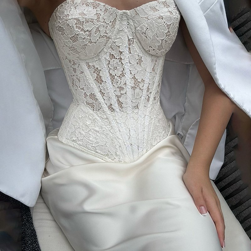 Autumn Elegant Lace Fishbone Bandeau Slim fit Long Dress Suit - Image 6