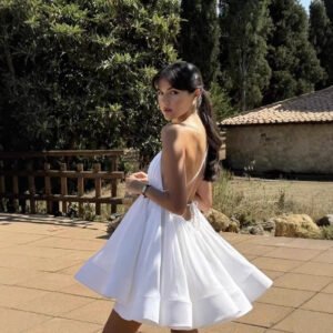 Sexy Sling Deep V neck Backless Pleated Tulle Tutu Dress
