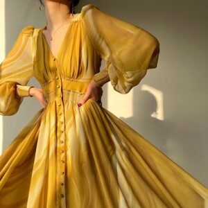 V-neck Spring Waistband Slimming Chiffon Long Skirt