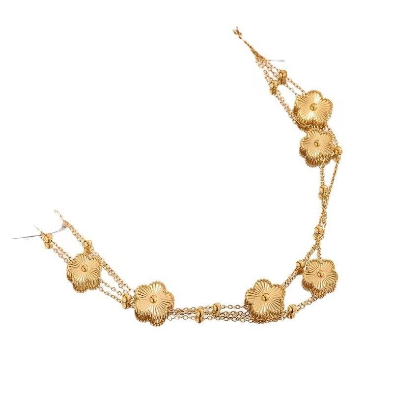 Simple and Temperament Double sided Five leaf Flower Long Sweater Chain – Elegant Women’s Pendant Necklace - Image 2