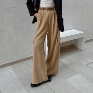 French Retro Classic Fashion Simple High Waist Wide Leg Pants