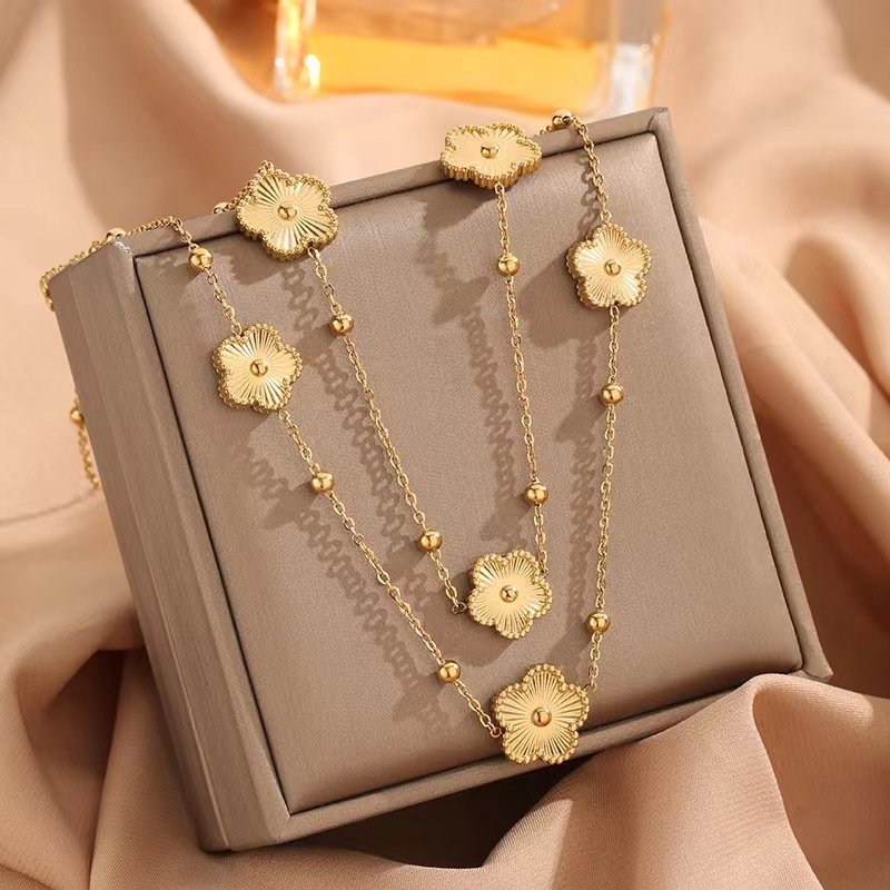 Simple and Temperament Double sided Five leaf Flower Long Sweater Chain – Elegant Women’s Pendant Necklace - Image 5