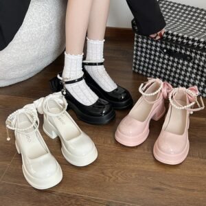 Sweet French Mary Jane Shoes – Chunky Heels with Shallow Cut for Women