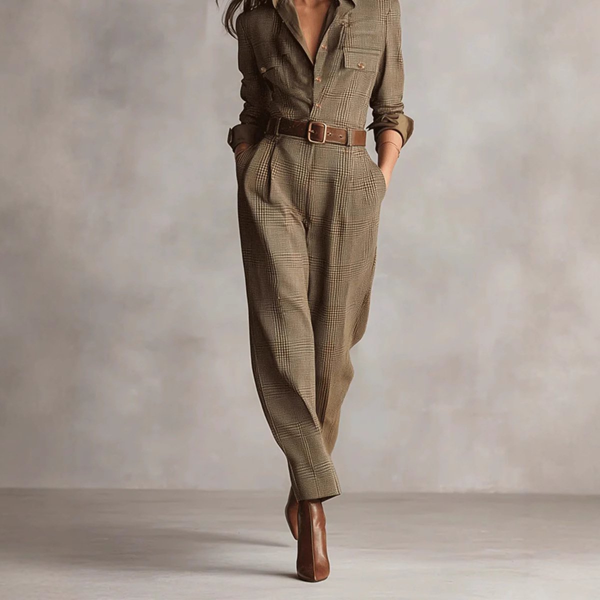 Spring and Autumn Chic Plaid Jumpsuit For Women – Trendy One-piece Casual Fashion Outfit - Image 4