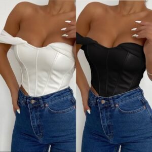 One-shoulder Net Yarn Pure Color Fashion Wrapped Chest Top