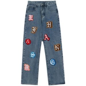 High Street Letter Flocking Washed Distressed Jeans