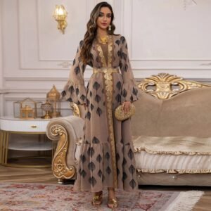 Middle East Arab Dubai Robe Mesh Embroidery Dress