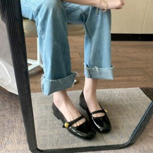 Trendy Platform Leather Shoes for Women – Shallow Mouth Round Head Chunky Heel Design