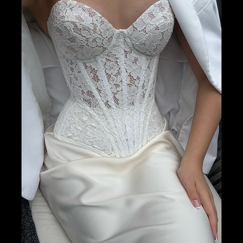 Autumn Elegant Lace Fishbone Bandeau Slim fit Long Dress Suit - Image 3