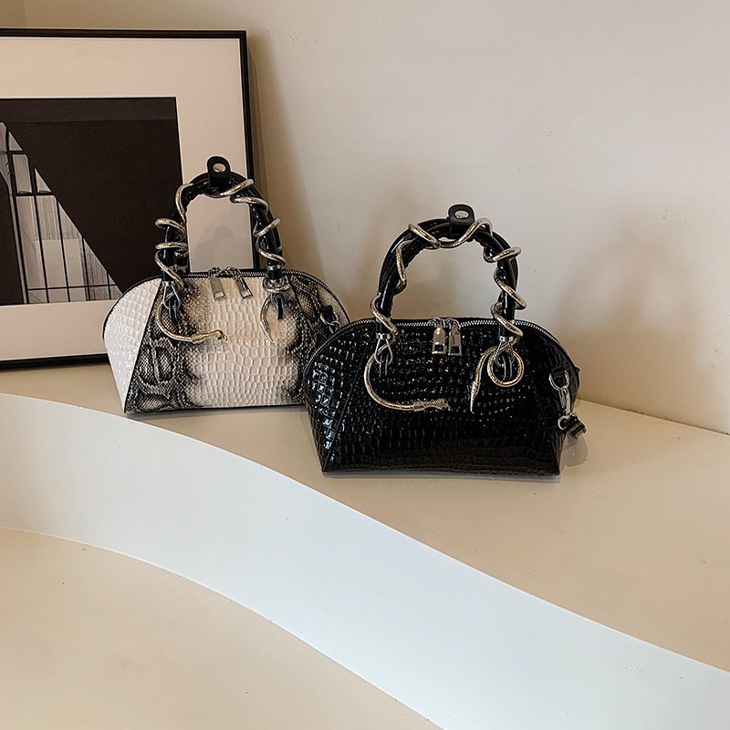 European and American Fashion Stone Pattern Crossbody Shell Bag – Retro Chic Portable Women’s Handbag - Image 6