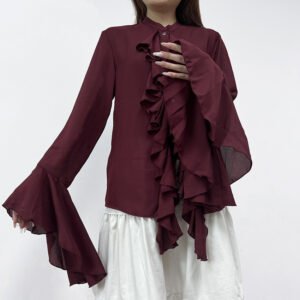 European and American Ruffled Long Sleeve Shirt – Elegant Fashion Temperament Top
